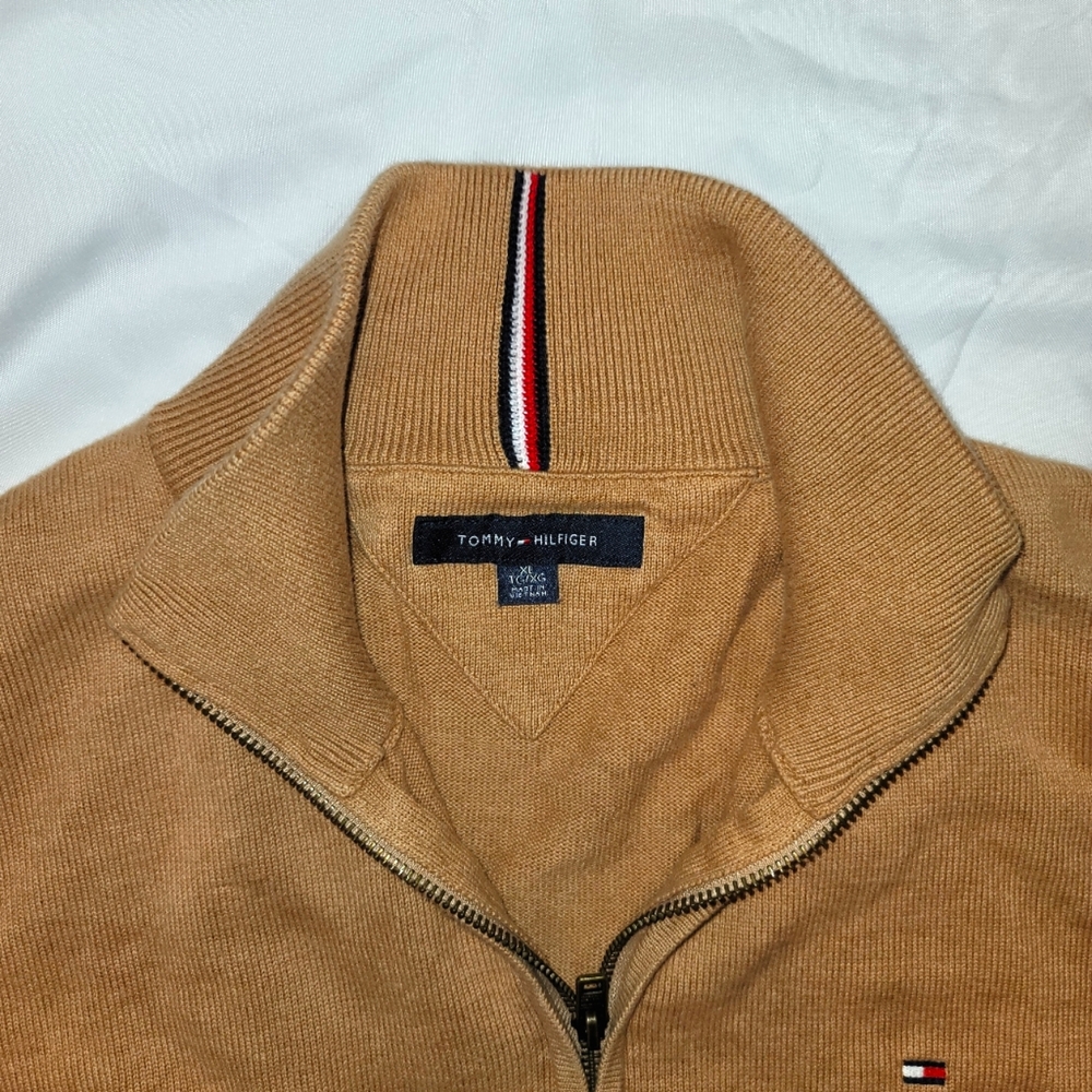 Tommy Hilfiger XL Tan 1/4 Zip Pullover Sweater - Picture 3 of 5